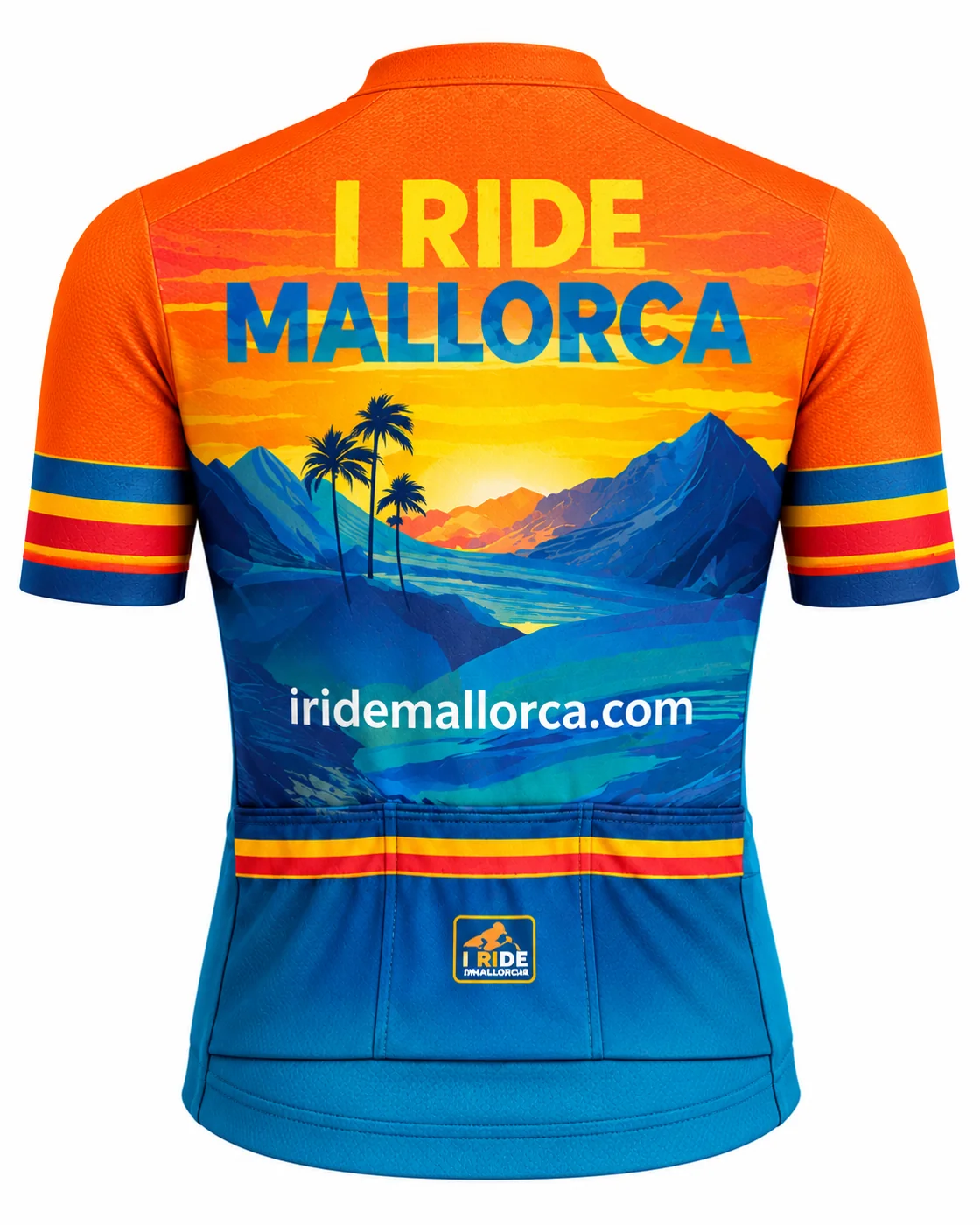 Orange and blue Mallorca jersey, back view