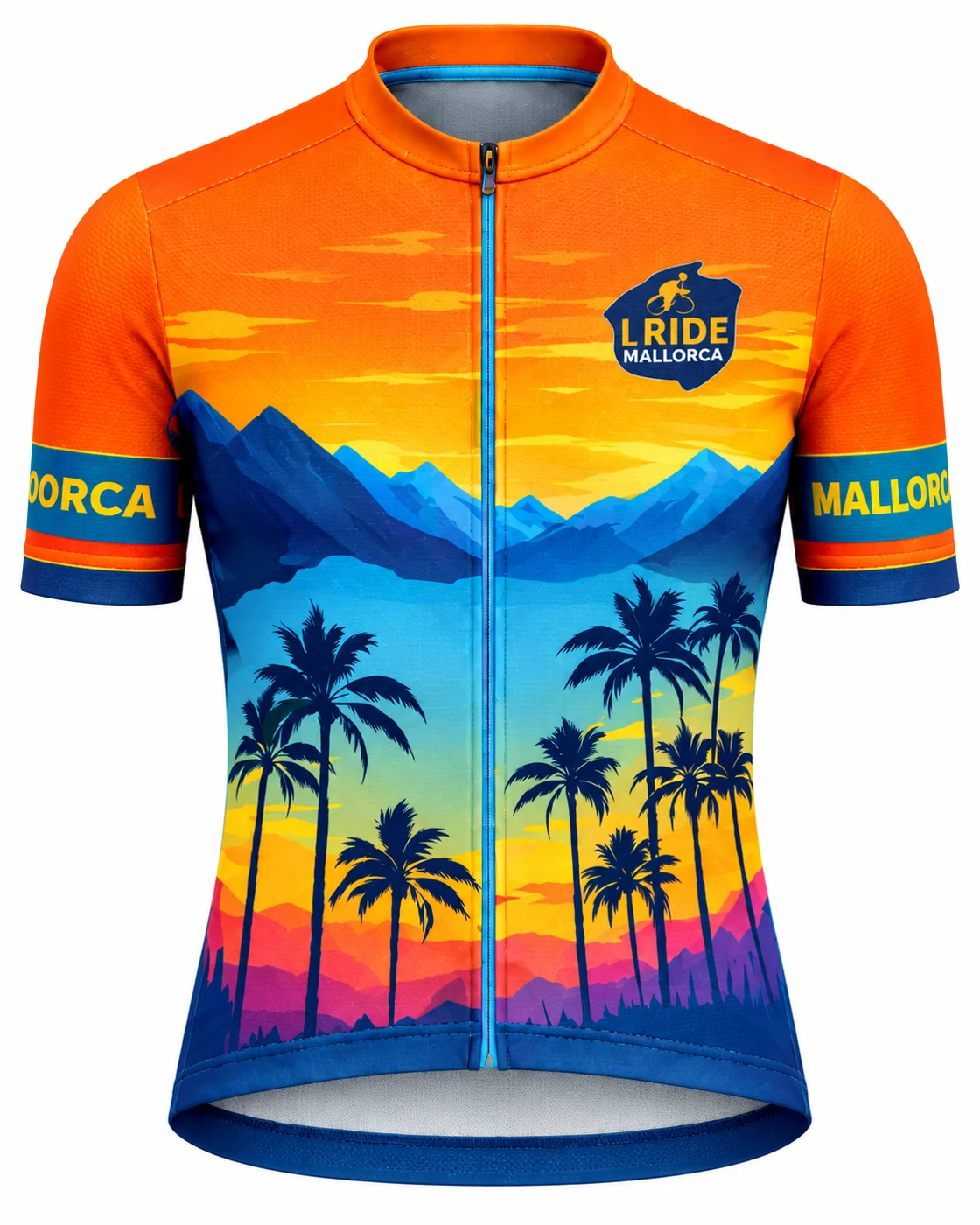 Orange and blue Mallorca jersey, front view